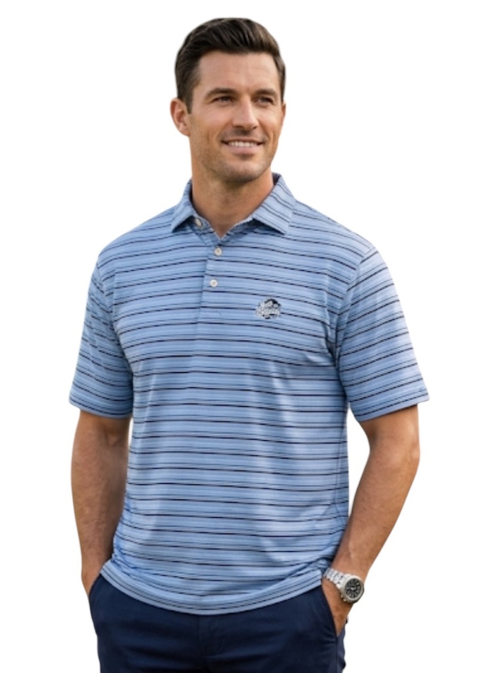 PETER MILLAR North Shore CC Summer Comfort Polo M Blue Stripe